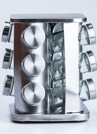 Набор емкостей для специй 12 баночек по 100 мл на металлической подставке хром