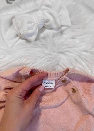 Розовый плетеный костюм для выписки новорожденного6 фото