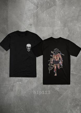 Мужская базовая черная футболка с принтом