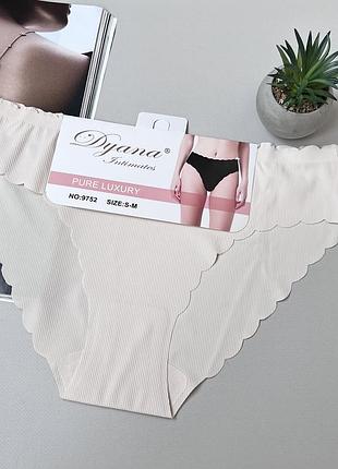 Безшовні трусики сліпи в мілкий рубчик на середню посадку з хвилястими краями🕊