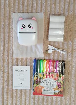 Беспроводной мини принтер для телефона детский принтер для наклеек термопринтер котик принтер