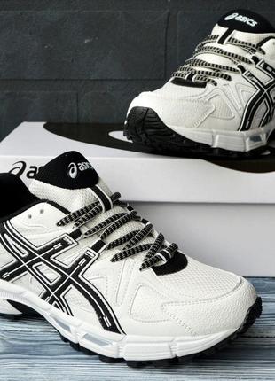 Asics gel-kahana 8 white кроссовки мужские акс весенние летние демисезонные низкие кожа кожа кожаные сетка легкие белые с черным топ качество лицензия