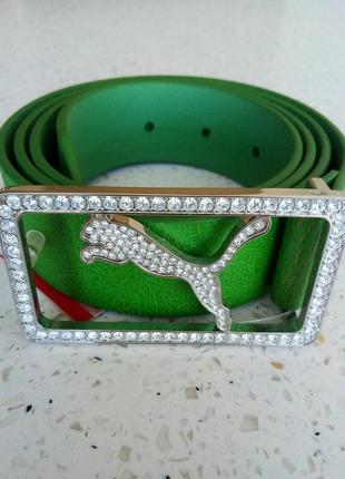 Новий оригінальний жіночий шкіряний ремінь puma diamond cat belt green1 фото