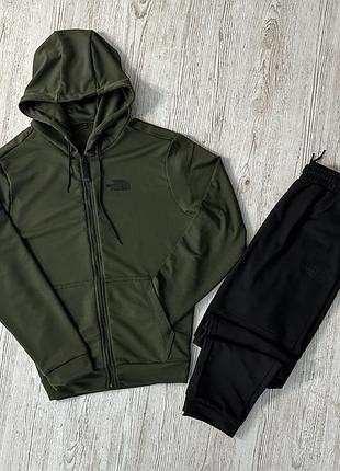 Демісезонний спортивний костюм tnf кофта на змійці хакі + штани (двонитка)