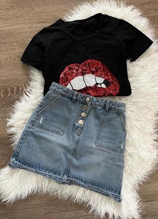 Джинсовая юбка стиль zara h&m кнопки