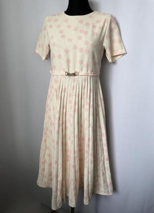 Платье винтаж бежевое в горошек юбка плиссе стиль 70е1 фото