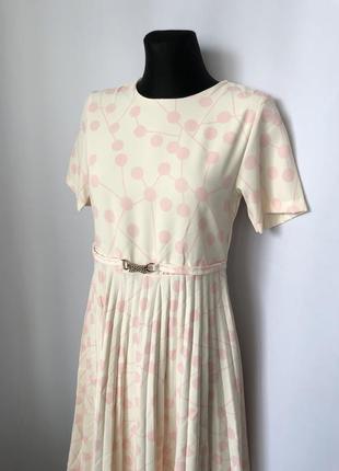 Платье винтаж бежевое в горошек юбка плиссе стиль 70е3 фото