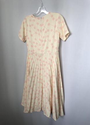 Платье винтаж бежевое в горошек юбка плиссе стиль 70е6 фото