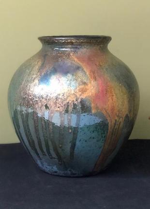 Керамічна ваза handmade, створена в техніці раку
