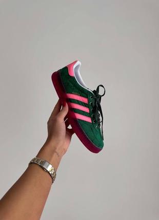 Женские кроссовки adidas x gucci gazelle green pink