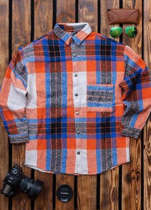 Теплая мужская рубашка рубашка в клютке, байка-байковая кашемировая с начесом натуральная4 фото