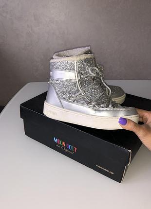Детские зимние ботинки сапоги серебряные tecnica moonboot мунбуты луноходы moon boot