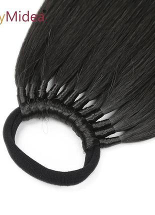61 см хвіст шиньйон чорна на гумці накладний на стрічці штучне волосся накладна коса кіска3 фото