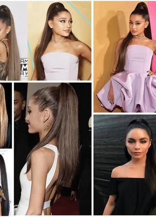 56 см хвост шиньон черная на резинке накладной на ленте искусственные волосы ...