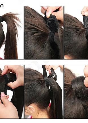 56 см хвост шиньон черная на резинке накладной на ленте искусственные волосы ...