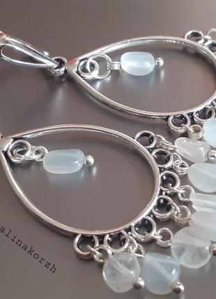 Серьги с белым лунным камнем 6