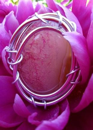 Перстень кольцо агат рожевий