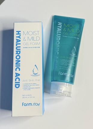 Farmstay hyaluronic acid moist & mild gel foam гелева пінка для вмивання (гель для вмивання), 200 мл