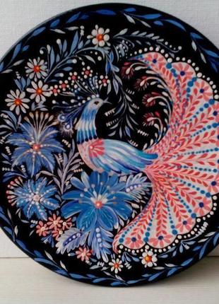 Декоративная деревянная тарелка "весенние настроение", автор ручная роспись. петриковская роспись.