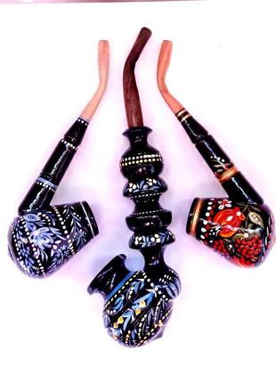 Деревянная курительная трубка с авторской ручной росписью .петриковская роспись.