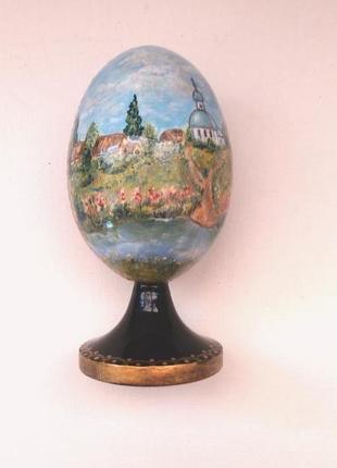 Пасхальное деревянное яйцо , сюжетная  роспись,3 фото