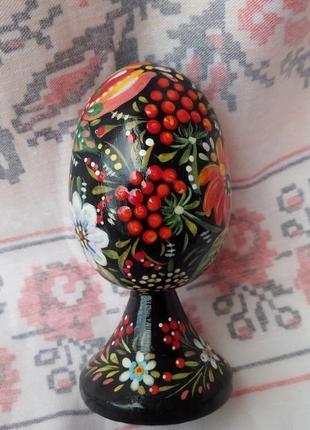 Пасхальне дерев'яне яйце "пташка", ручний розпис. петриківський розпис.