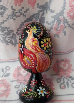 Пасхальне дерев'яне яйце "пташка", ручний розпис. петриківський розпис.