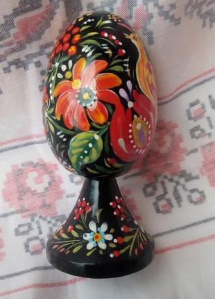 Пасхальне дерев'яне яйце "пташка", ручний розпис. петриківський розпис.