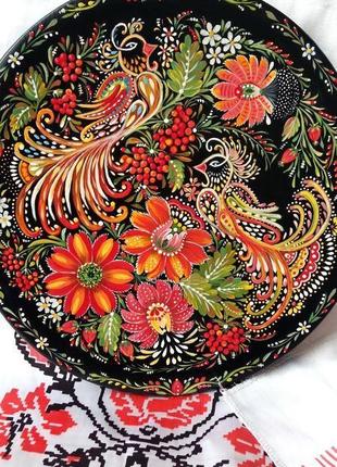 Декоративная деревянная тарелка "сказочные птицы", авторская ручная роспись. петриковская роспись.3 фото