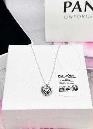 Серебряная колье ожерелье подвеска цепочка серебро пандора pandora silver s925 ale с биркой и пломбой 925 проба сияющее сердце с ореолом2 фото