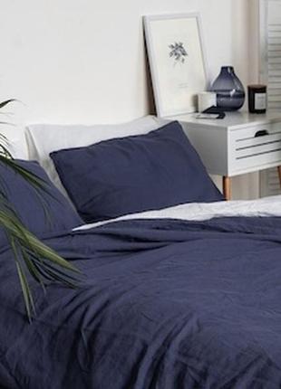 Комплект постельного белья евро dark blue с натурального льна 200х220 см