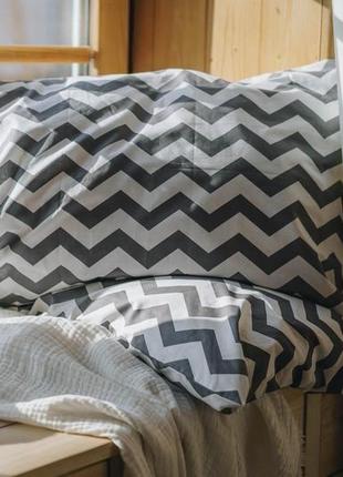 Комплект постельного белья евроdark zigzag с натурального хлопка ранфорс 200х220 см5 фото