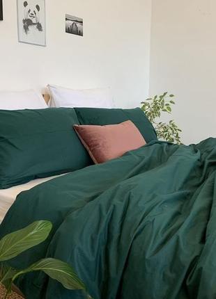 Комплект постельного белья евро deep green с натурального хлопка ранфорс 200х220 см3 фото