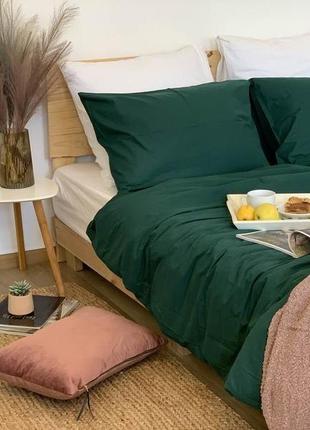 Комплект постельного белья евро deep green с натурального хлопка ранфорс 200х220 см