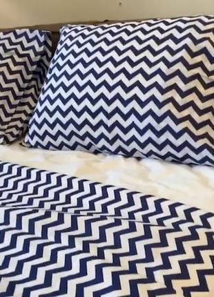 Комплект постельного белья евро blue zigzag с натурального хлопка ранфорс 200х220 см3 фото