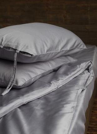 Комплект постельного белья евро grey smoke на завязках с натурального сатина 200х220 см4 фото