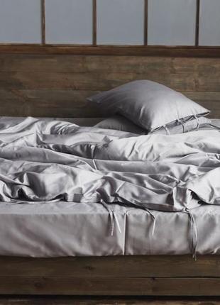 Комплект постельного белья евро grey smoke на завязках с натурального сатина 200х220 см3 фото