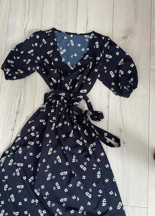 Платье женское летнее темно синее в цветочный принт макси