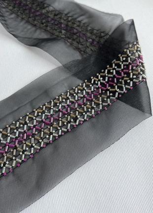 6/168 лента на органзе вышитая бисером розовая отрез 38мм/10м органза