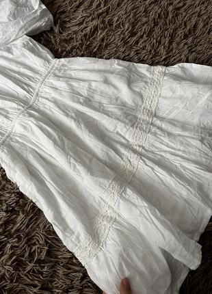 Летнее натуральное невесомое легкое короткое белое платье мини ткань натуральная тренд хит продаж кружево7 фото