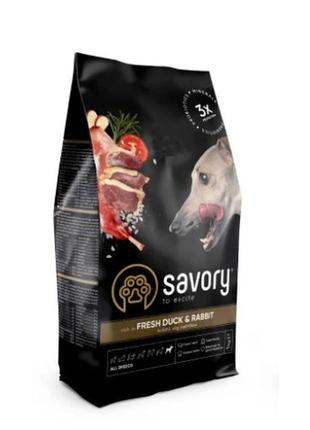 Сухой корм для взрослых собак savory adult all breeds fresh duck & rabbit 12 кг