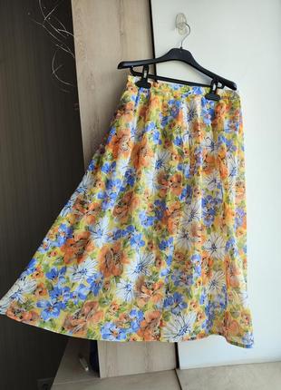 Мпилница винтажная миди на талию высокая талия в цветах с подкладкой1 фото