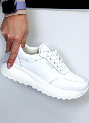 Базовые белые кожаные женские кроссовки натуральная кожа доступная цена1 фото