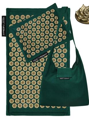 Набор коврик акупунктурный с подушкой 68х42 см 4fizjo зелено-золотой (2000001960998)