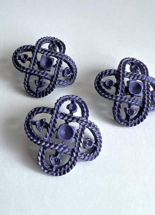 Ґудзик костюмний ретро квадратний, плетений на ніжці фіолетовий 17мм метал