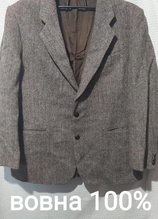 Рп. шерстяной винтажный коричневой фирменный твидовий ёлочка мужской пиджак шерсть harris tweed