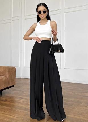 Женские брюки палаццо с высокой посадкой черные