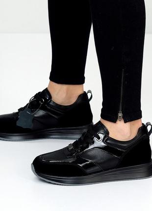 Стильные комбинированные черные кроссовки натуральная кожа глянец + замша3 фото