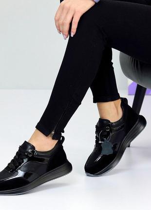 Стильные комбинированные черные кроссовки натуральная кожа глянец + замша2 фото