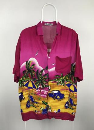 Винтажная гавайка разноцветная рубашка с коротким рукавом keng made in thailand